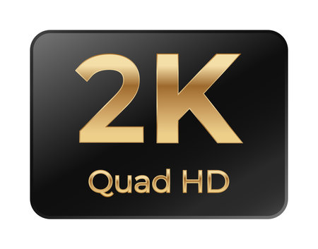 2k quad hd icon: sleek black and gold display label for high definition screens.のイラスト素材