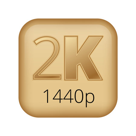 2k 1440p resolution icon in gold square design.のイラスト素材