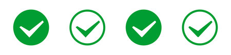 Green check mark icons in various styles on white background.のイラスト素材
