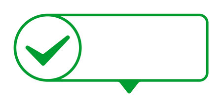 Green check mark icon inside circular frame with blank text box.のイラスト素材