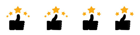 Silhouette thumbs up icons with star ratings. ideal for feedback, review, and evaluation concepts.のイラスト素材