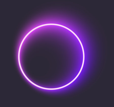 Purple neon circle glows vibrantly, ideal for modern design projects or futuristic themes.のイラスト素材