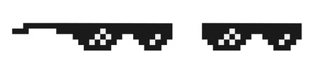 Pixel art: black and white retro space invaders icons.