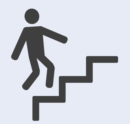 Staircase icon: man descending steps in simple design.のイラスト素材