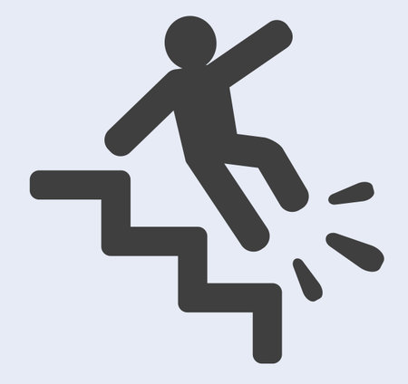 Safety warning: falling risk on stairs symbol icon.