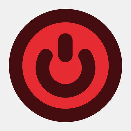 Red power button icon in black circle design.
