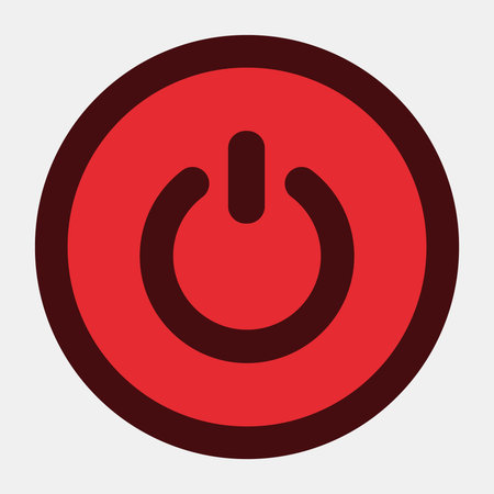 Red power button symbol in bold circle design.