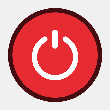 Red power button icon on circular background.