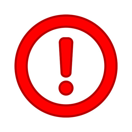 Red alert symbol with exclamation sign in circle.