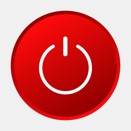 Red power button icon for technology and controls.