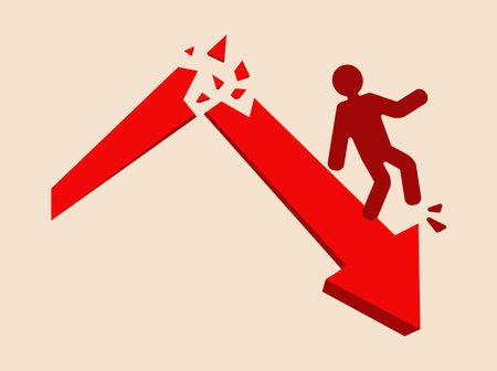Economic downturn: red arrow with falling figure symbol.のイラスト素材