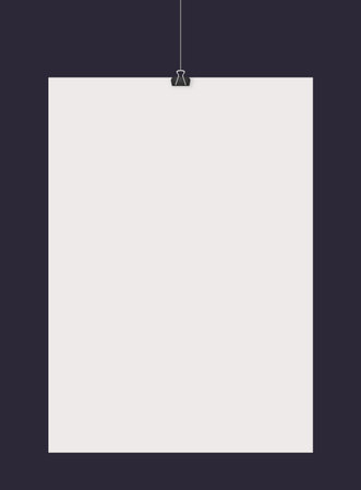 Blank white paper hanging on dark background with clip.のイラスト素材