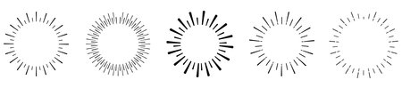 Set of radial sunburst designs in black and white.のイラスト素材