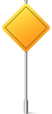 Blank yellow diamond road sign on silver pole.のイラスト素材
