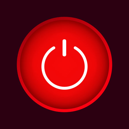 Red power button icon: symbol of technology and control.