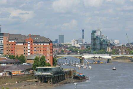 Looking down The River Thames at the BT tower 