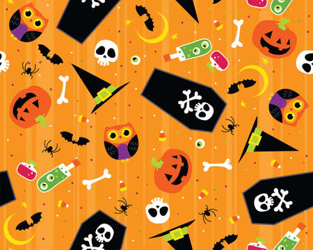 Cute n' creepy! This Halloween themed seamless vector pattern is fun and spooky! Perfect for backgrounds, wallpaper, or surface designs. BOO!のイラスト素材