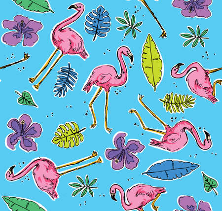 Tropical Flamingos Seamless Vector Patternのイラスト素材