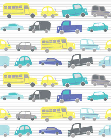 Cute Cars in City Traffic Vector Patternのイラスト素材