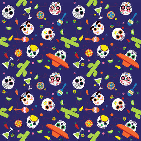 Sugar Skull Scattered Seamless Vector Patternのイラスト素材