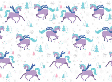 Snow Horses Seamless Vector Patternのイラスト素材
