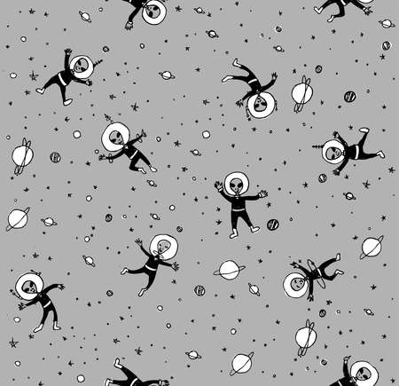 Alien Doodles Seamless Vector Patternのイラスト素材