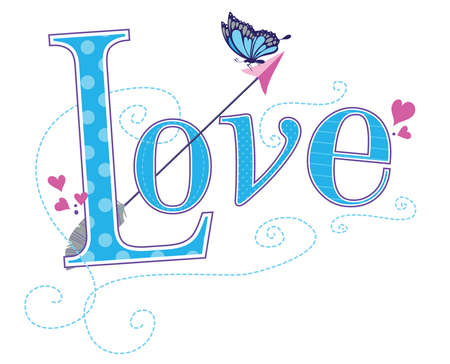 LOVE vector graphic with butterflyのイラスト素材