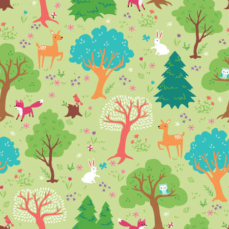 Vector Pattern of woodland animalsのイラスト素材