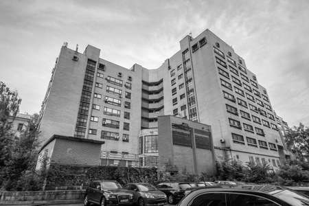 KIEV, UKRAINE - JUNE, 2020: Building of the Main Department of Statistics in Kyiv and Kyiv region. The building is in the style of brutalism.のeditorial素材