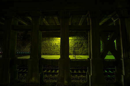 Empty abandoned old underground railway platform.