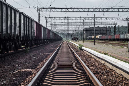 Industrial railway station with freight cars.の素材 [FY310165227581]