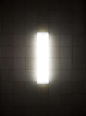 Bottom view of a fluorescent lamp on the suspended ceiling.の写真素材