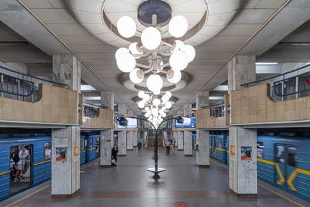 Interior of the Akademmistechko subway metro station. Kyiv, Ukraine - September 2021.のeditorial素材