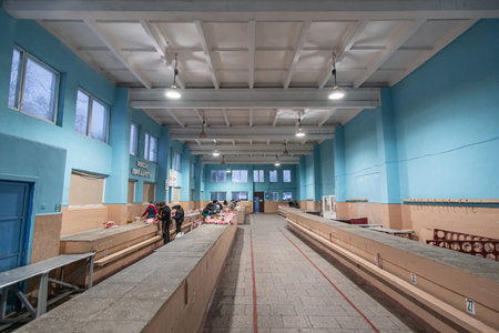 Interior of an old meat market in the Soviet style. Pereyaslav, Ukraine - Jan. 2022のeditorial素材
