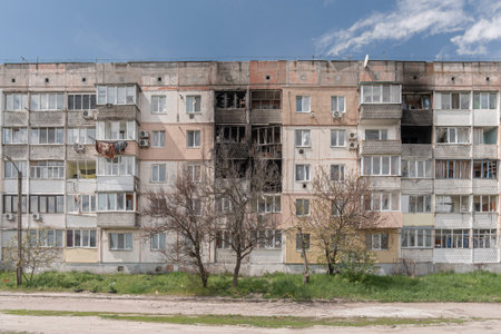 An residential building bombed by the Russian army. Makariv, Kyiv oblast, Ukraine. - may, 2022.のeditorial素材