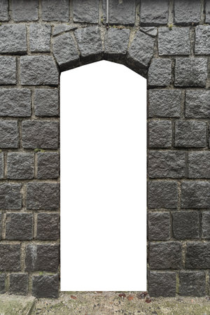 A doorway frame with a free space in a stone blocks wall.の写真素材