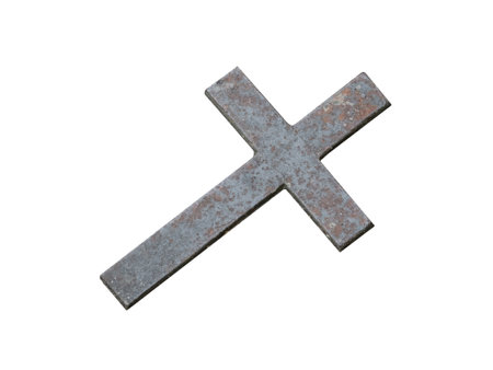Old metal christian cross isolated on white background.の写真素材