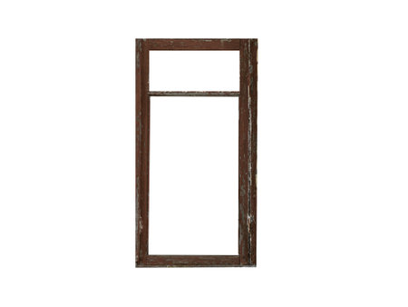 Old brown wooden window frame isolated on white background.の写真素材
