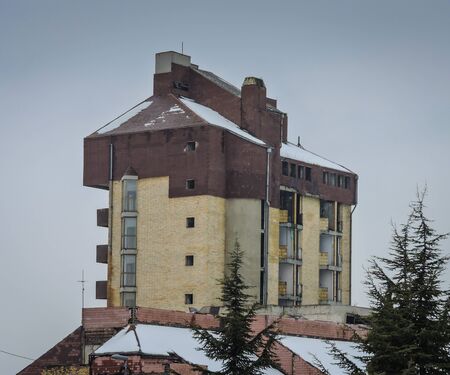 Vukovar, Croatia 1/30/2019: Hotel Dunav in winter time covered with snowのeditorial素材