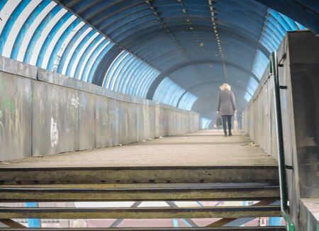 Slavonski Brod, Croatia 1/31/2019: Train station covered with snow with foggy dayのeditorial素材