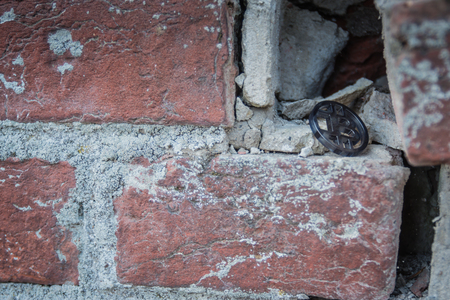 Made from black plastic custom bit coin in natureの写真素材