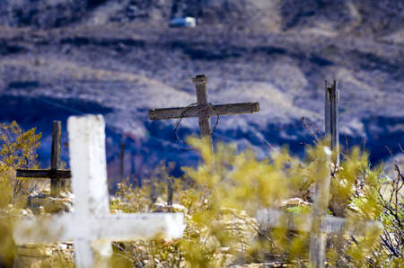 Wooden crosses on display in a cemetary outside the town of Terlingua, TX, USAの写真素材