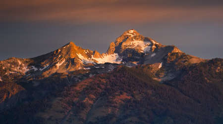 Sunrise over the mountain tops in Grand Teton National Park, WYの写真素材
