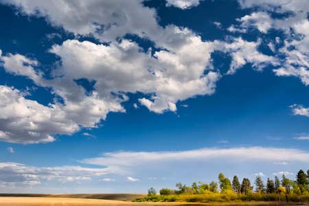 Expansive view of the Monana plains as fall colors begin to emerge in mid-Septemberの写真素材