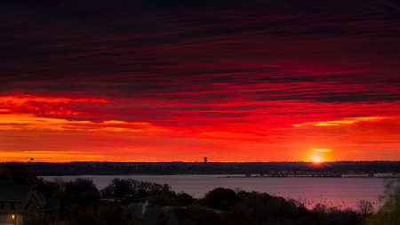 Colorful sunrise over Benbrook Lake, TXの写真素材