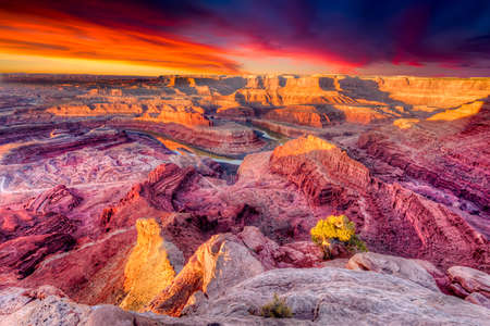 Overlooking Dead Horse Canyon near Moab, Utah just before sunriseの写真素材