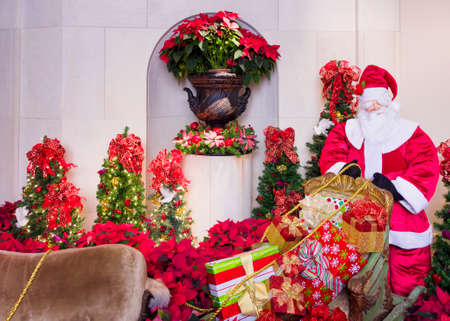Beautiful Christmas display at the entrance of a festive holiday celebrationの写真素材