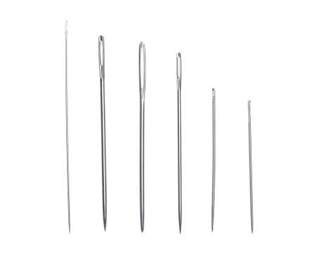 Six different sewing needles isolated on a white backgroundの写真素材