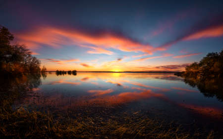 Benbrook Lake Fall Sunset in Rural Texasの写真素材