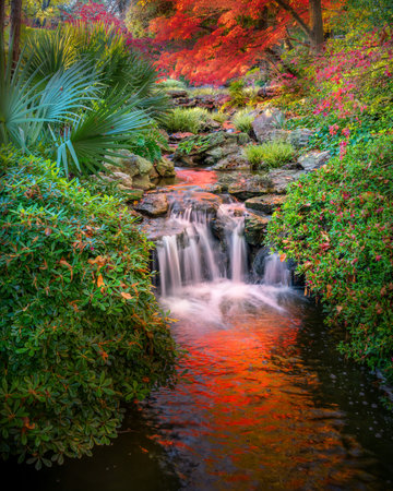 Stunning Fall Colors in the Fort Worth Japanese Gardenの写真素材